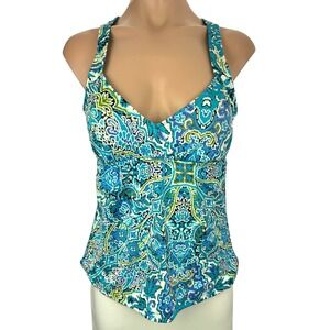 Apt 9 Tankini Swim Top Size M Blue Black White w Lace Back Blue White Green